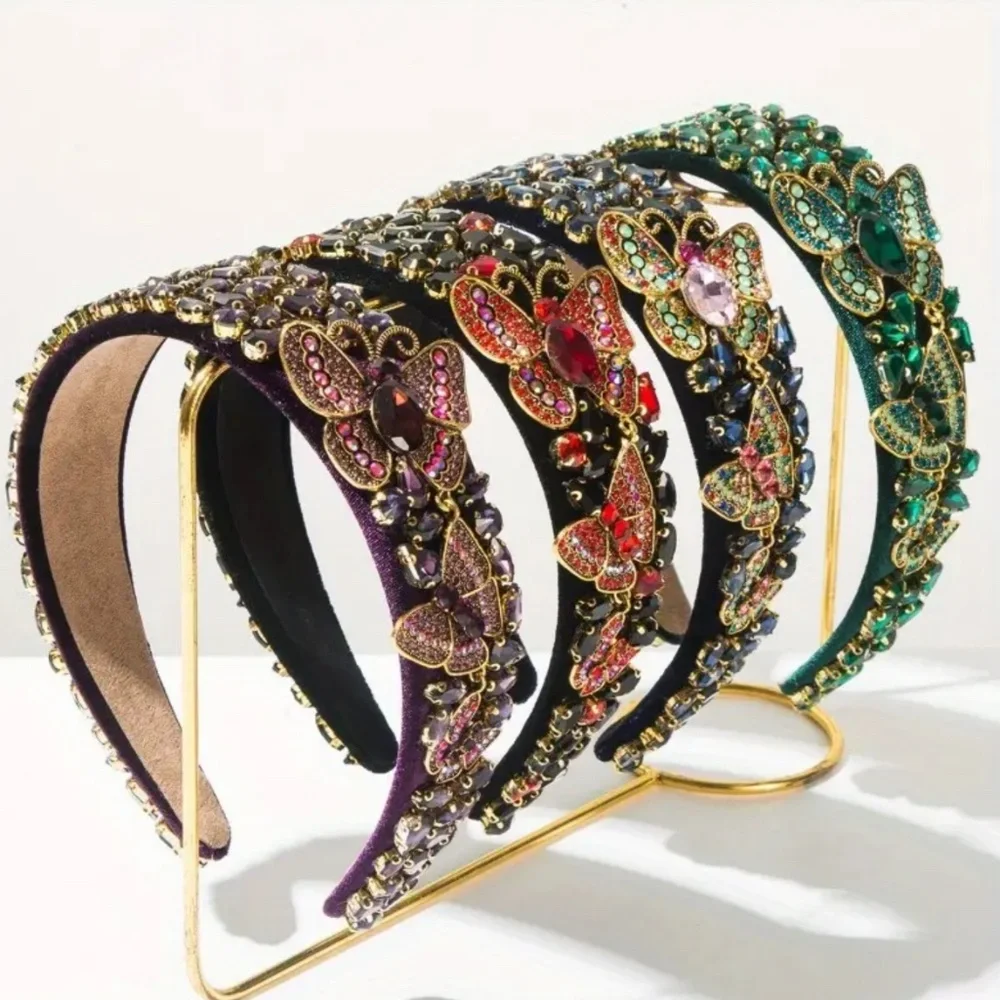 Purple Butterfly Rhinestone Headband - Picture 2 of 5
